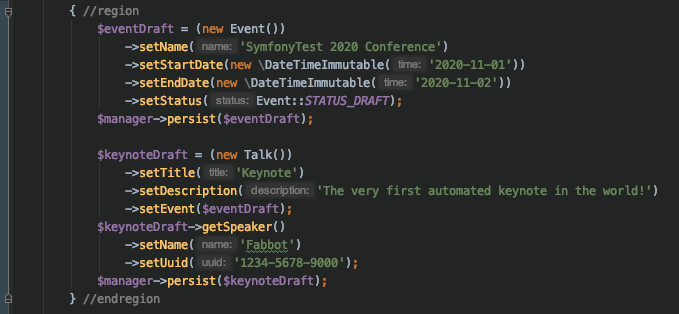 Using regions in PhpStorm